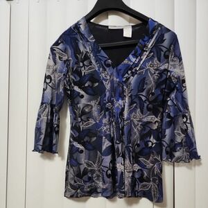 Whimsigoth Navy Top Sheer Mesh Babydoll Ruffle Nylon Y2K Sz M Fairy Grunge